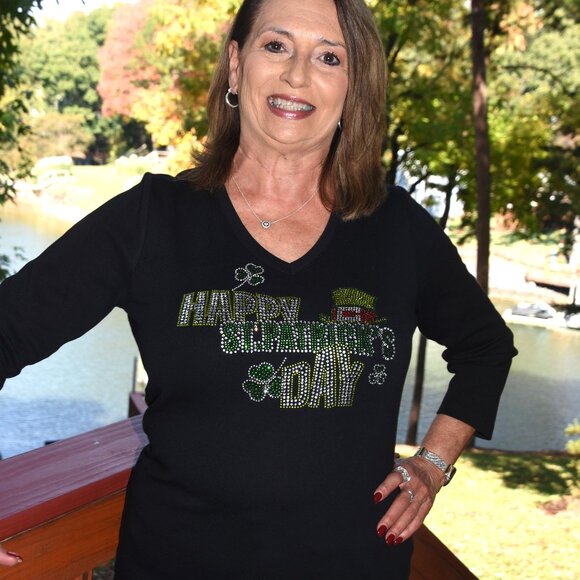 St. Patrick's rhinestone black long sleeve shirt XS S M L XL XXL 1X 2X 3X 4X 5 - Picture 4 of 7